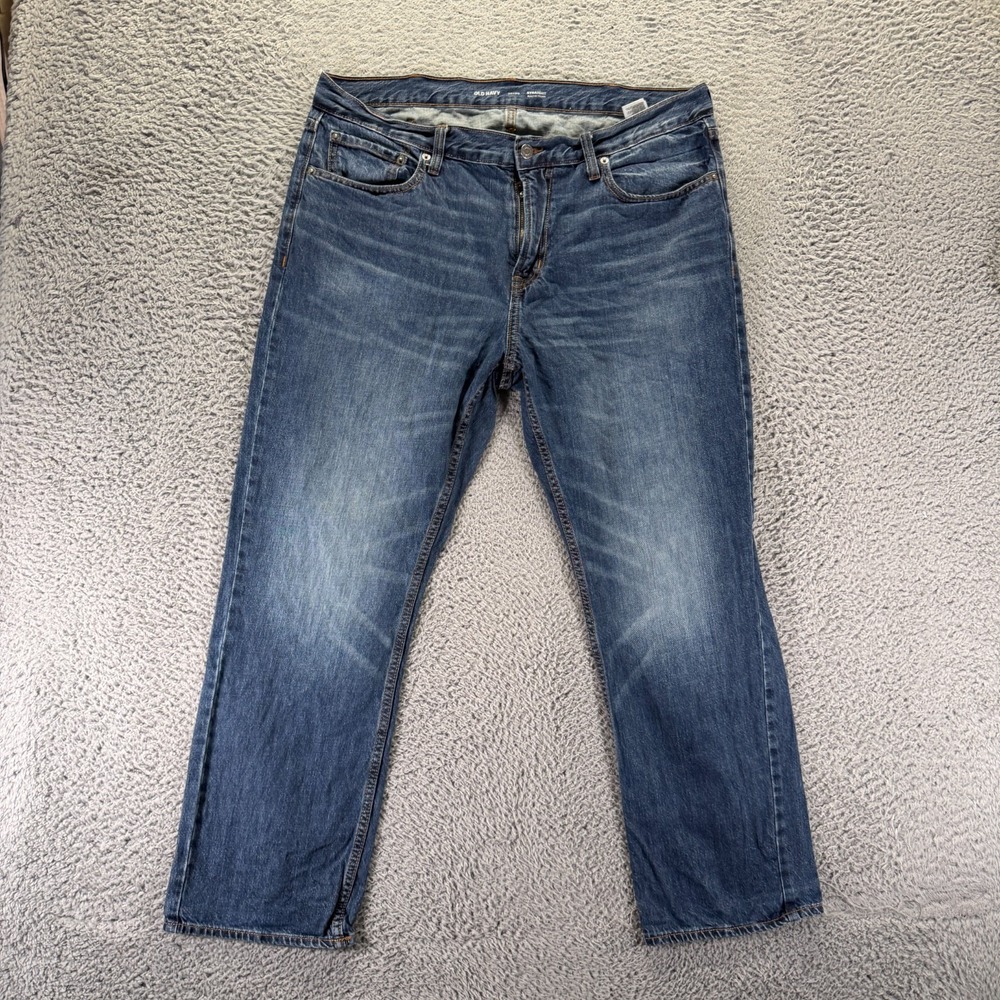 Old Navy Built-In Tough Jeans Mens 38x30 Blue Cotton Denim Straight Whiskered